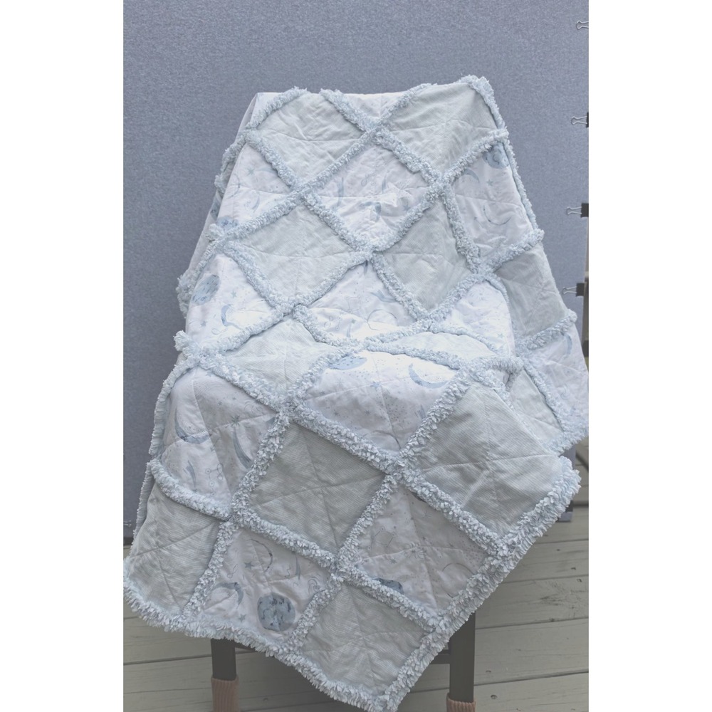 Handmade Night Sky Rag Quilt Throw Blanket Blue/White New--66 in x 50 in